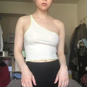 UO white one-shoulder cropped tank